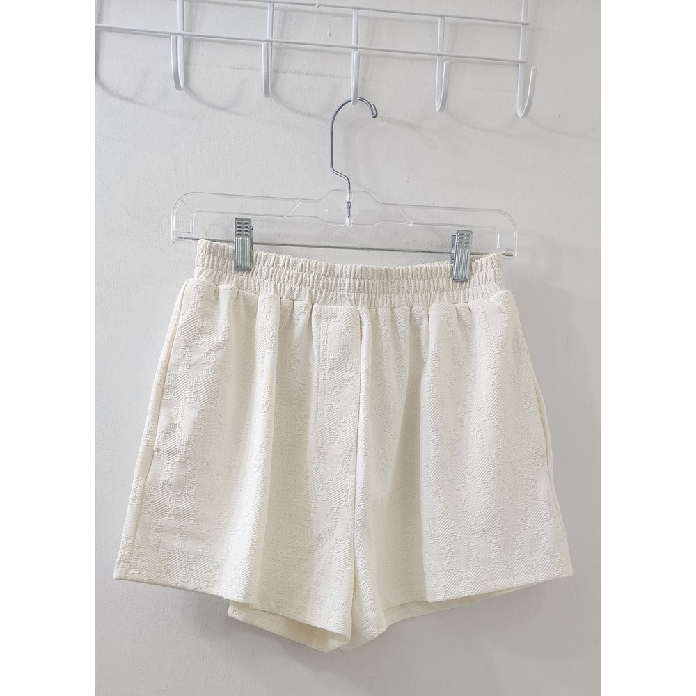 Blackbough Swim Cream Logo Textured Elastic Waist Shorts‎ XS-M Off White Pockets